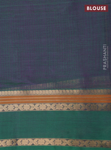 Kanchipuram silk cotton saree dual shade of greenish purple with allover lakshadeepam weaves and rettapet zari woven border