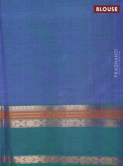 Kanchipuram silk cotton saree dual shade of bluish green with allover lakshadeepam weaves and rettapet zari woven border