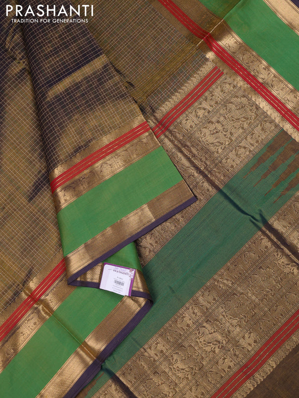 Kanchipuram silk cotton saree olive green and green with allover lakshadeepam weaves and rettapet zari woven border
