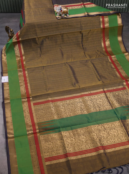 Kanchipuram silk cotton saree olive green and green with allover lakshadeepam weaves and rettapet zari woven border