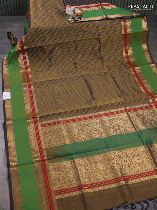 Kanchipuram silk cotton saree olive green and green with allover lakshadeepam weaves and rettapet zari woven border