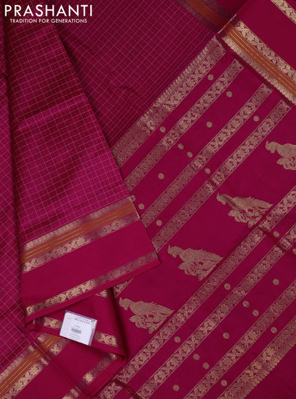 Kanchipuram silk cotton saree pink with allover lakshadeepam weaves and rettapet zari woven border