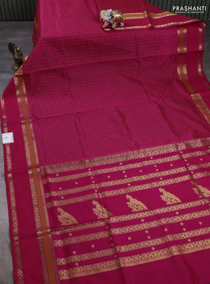 Kanchipuram silk cotton saree pink with allover lakshadeepam weaves and rettapet zari woven border
