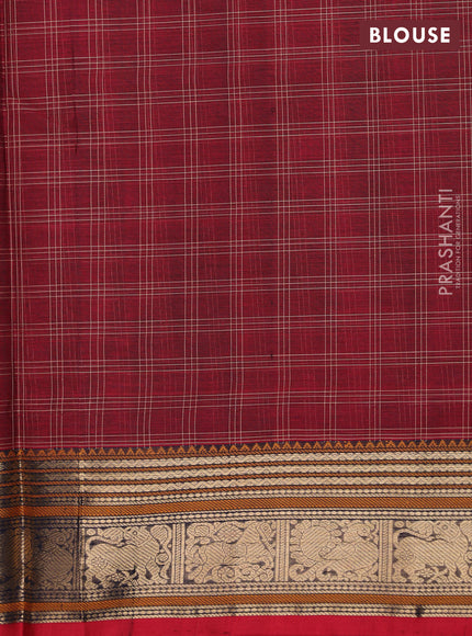 Kanchipuram silk cotton saree maroon with allover thread checks & buttas and zari woven border