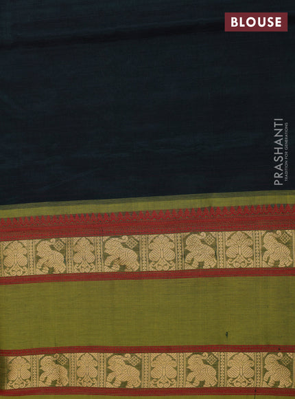 Kanchipuram silk cotton saree bottle green and light green with allover thread checks & buttas and rettapet zari woven border