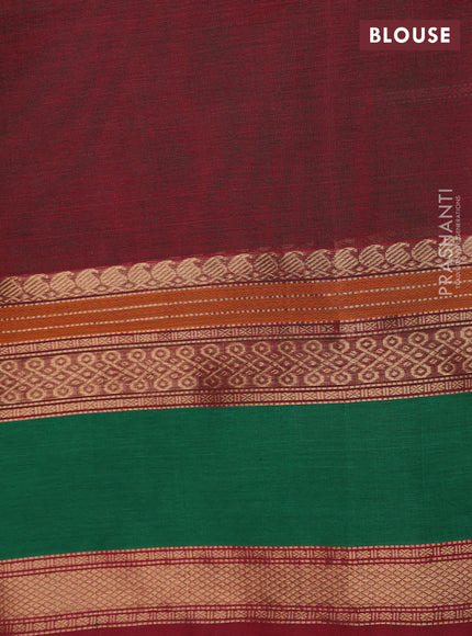 Kanchipuram silk cotton saree dual shade of maroonish green and green with allover thread checks & rangoli buttas and rettapet zari woven border