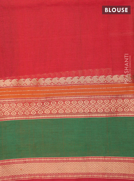 Kanchipuram silk cotton saree sunset orange and green with allover thread checks & rangoli buttas and rettapet zari woven border