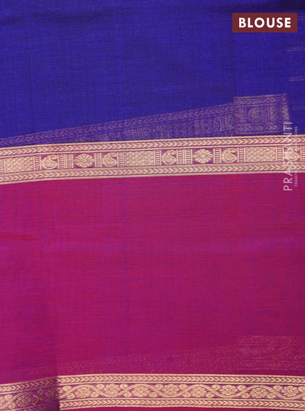 Kanchipuram silk cotton saree blue and pink with allover zari woven checked pattern and rettapet zari woven border