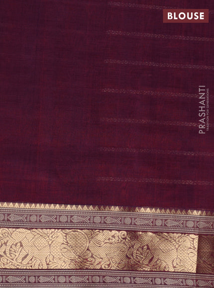 Kanchipuram silk cotton saree dual shade of wine shade with allover thread stripe pattern and zari woven border