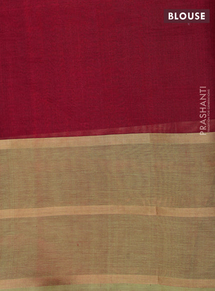 Kanchipuram silk cotton saree maroon and elaichi green with allover thread woven checked pattern and rettapet zari woven border