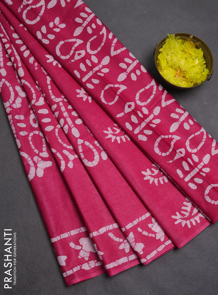 Batik cotton saree pink  with allover prints and batik printed border