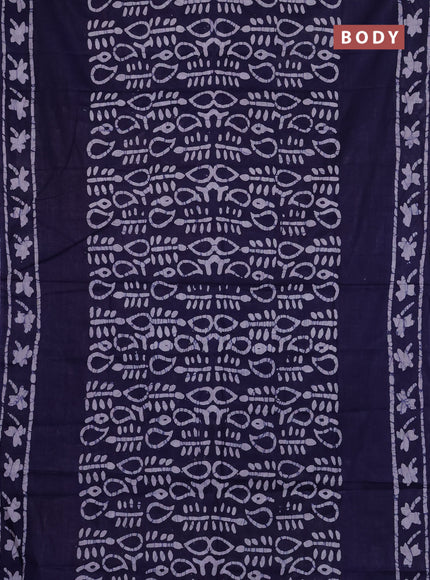 Batik cotton saree navy blue with allover prints and batik printed border