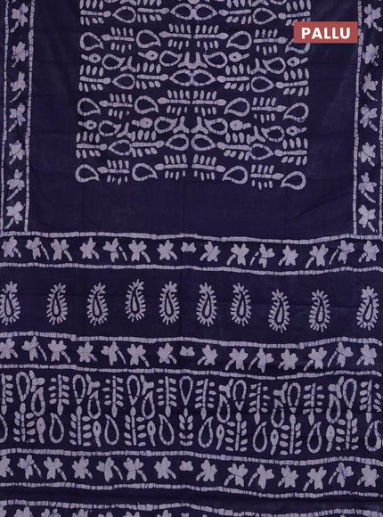 Batik cotton saree navy blue with allover prints and batik printed border