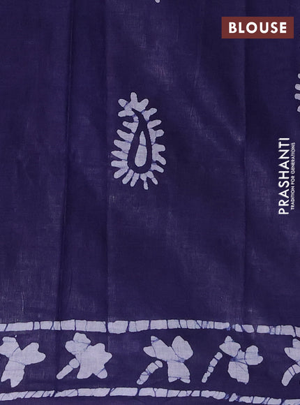 Batik cotton saree navy blue with allover prints and batik printed border