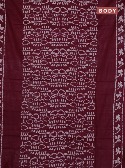 Batik cotton saree deep wine with allover prints and batik printed border