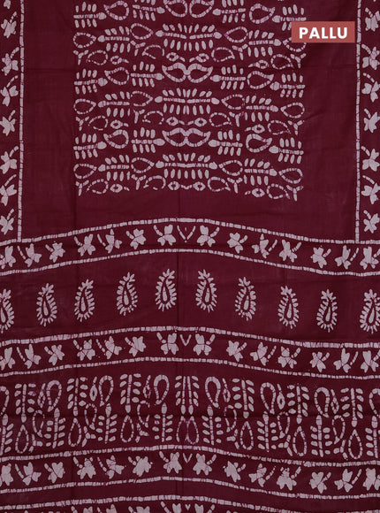 Batik cotton saree deep wine with allover prints and batik printed border