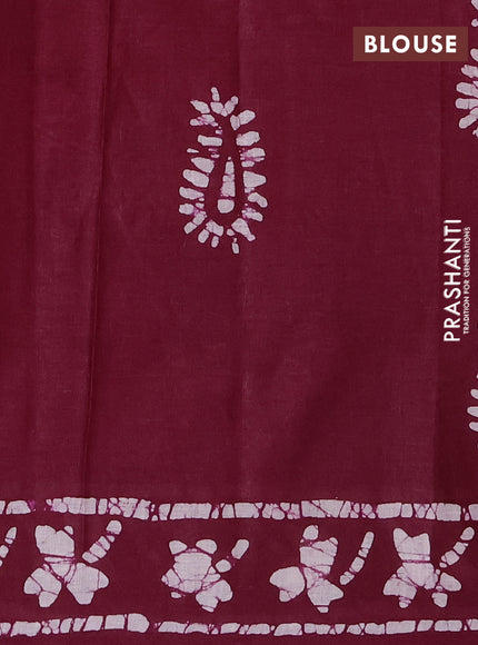 Batik cotton saree deep wine with allover prints and batik printed border