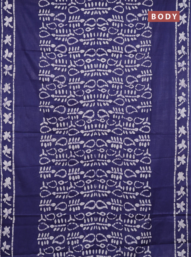 Batik cotton saree navy blue with allover prints and batik printed border