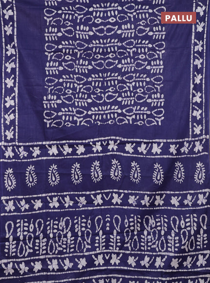 Batik cotton saree navy blue with allover prints and batik printed border