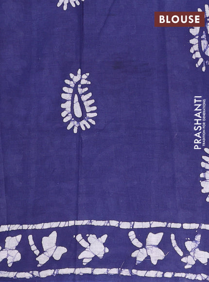 Batik cotton saree navy blue with allover prints and batik printed border