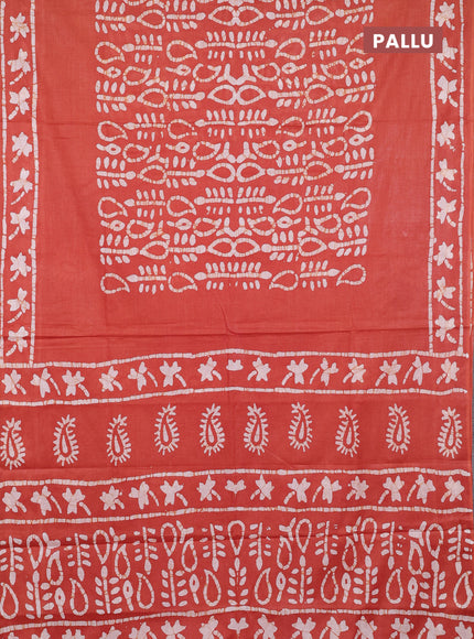 Batik cotton saree rust shade with allover prints and batik printed border