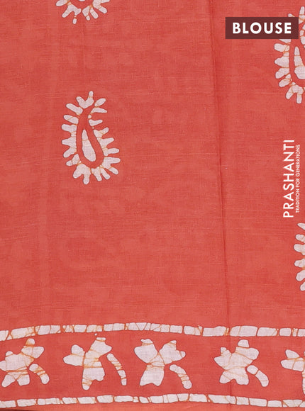 Batik cotton saree rust shade with allover prints and batik printed border
