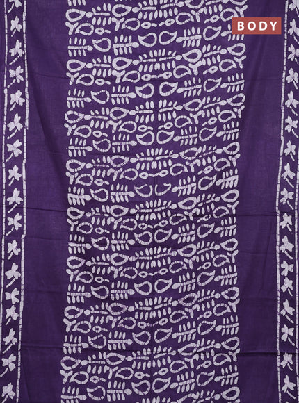 Batik cotton saree violet with allover prints and batik printed border