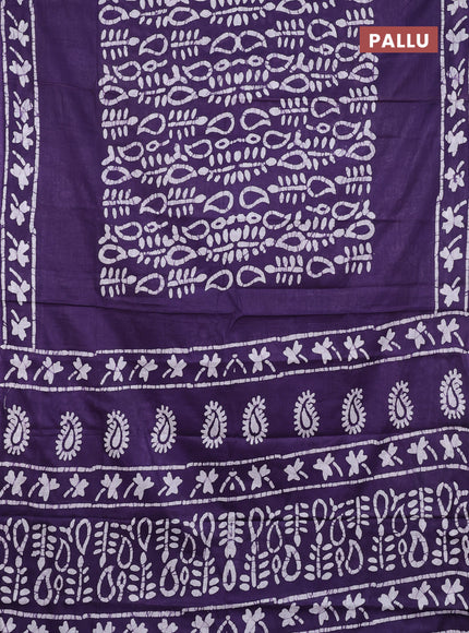 Batik cotton saree violet with allover prints and batik printed border