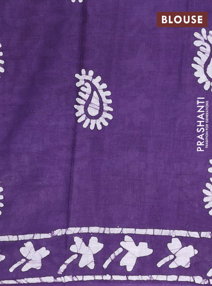 Batik cotton saree violet with allover prints and batik printed border