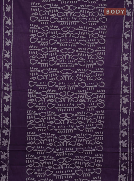 Batik cotton saree violet with allover prints and batik printed border