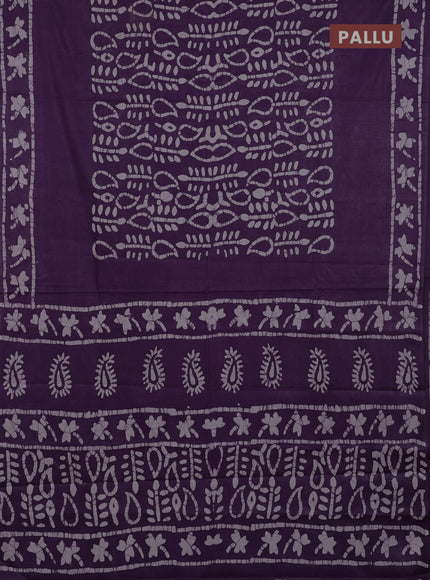 Batik cotton saree violet with allover prints and batik printed border