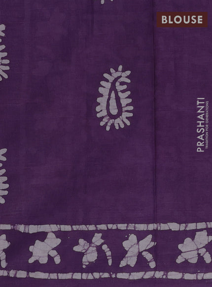 Batik cotton saree violet with allover prints and batik printed border
