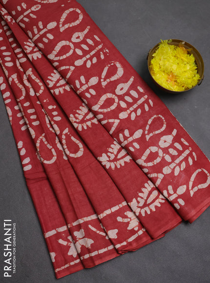 Batik cotton saree pastel maroon with allover prints and batik printed border