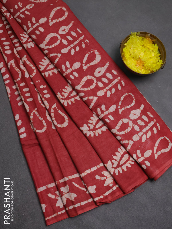 Batik cotton saree pastel maroon with allover prints and batik printed border