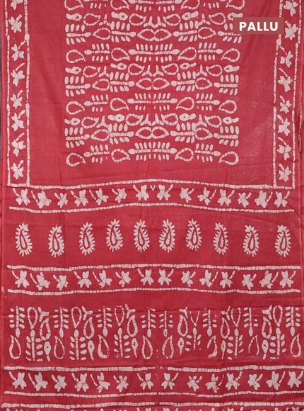 Batik cotton saree pastel maroon with allover prints and batik printed border