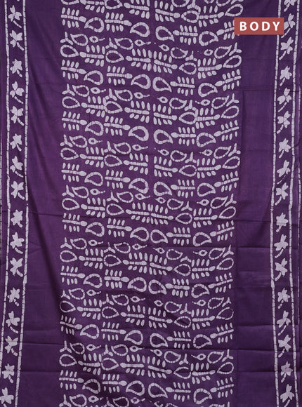 Batik cotton saree violet with allover prints and batik printed border