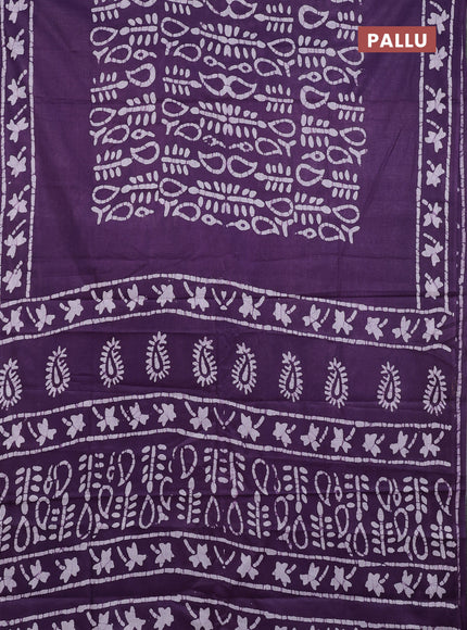 Batik cotton saree violet with allover prints and batik printed border
