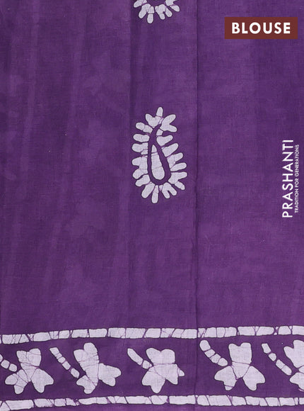 Batik cotton saree violet with allover prints and batik printed border
