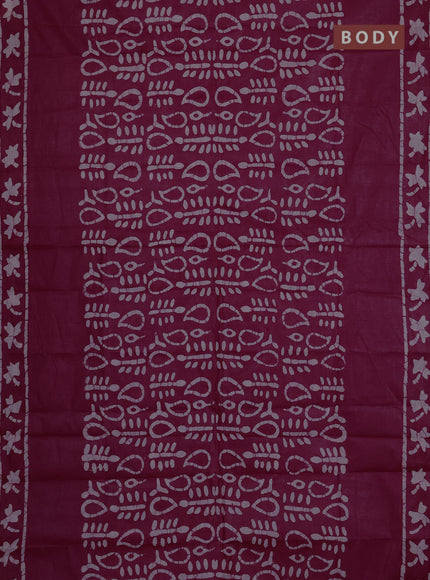 Batik cotton saree purple with allover prints and batik printed border
