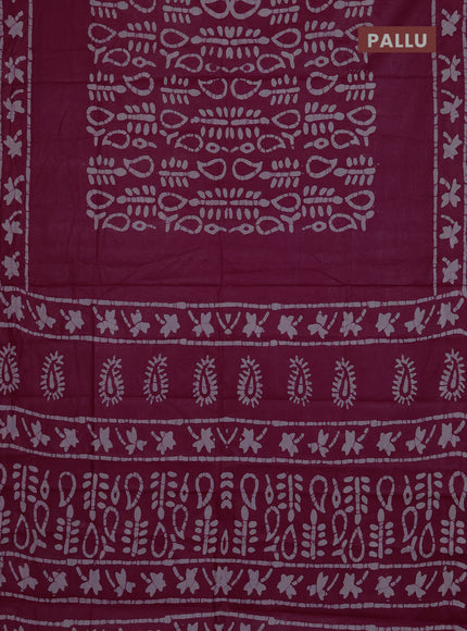 Batik cotton saree purple with allover prints and batik printed border