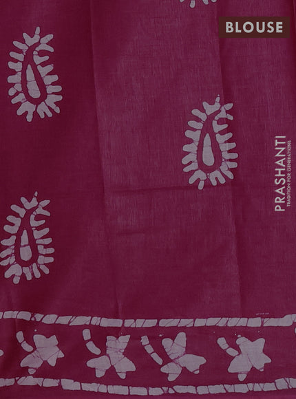 Batik cotton saree purple with allover prints and batik printed border