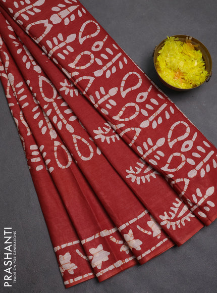 Batik cotton saree pastel maroon with allover prints and batik printed border