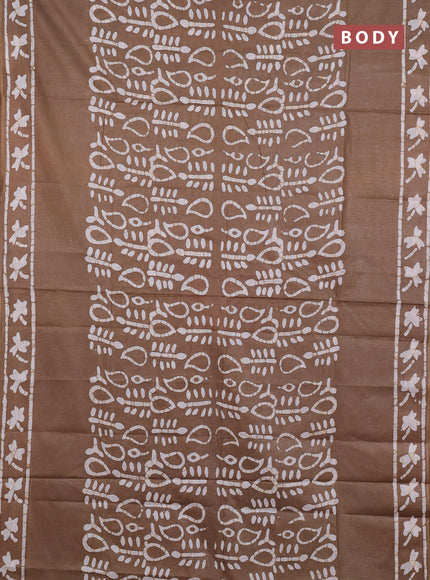 Batik cotton saree dak beige with allover prints and batik printed border