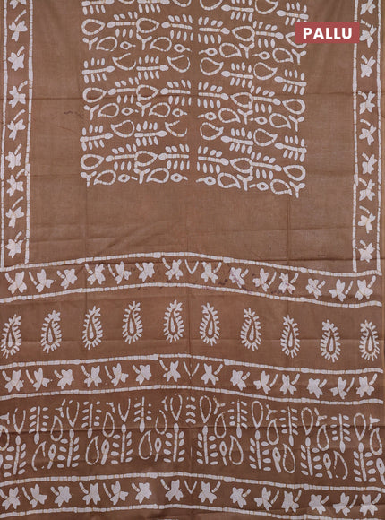 Batik cotton saree dak beige with allover prints and batik printed border