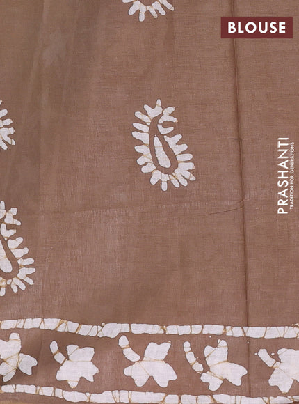 Batik cotton saree dak beige with allover prints and batik printed border