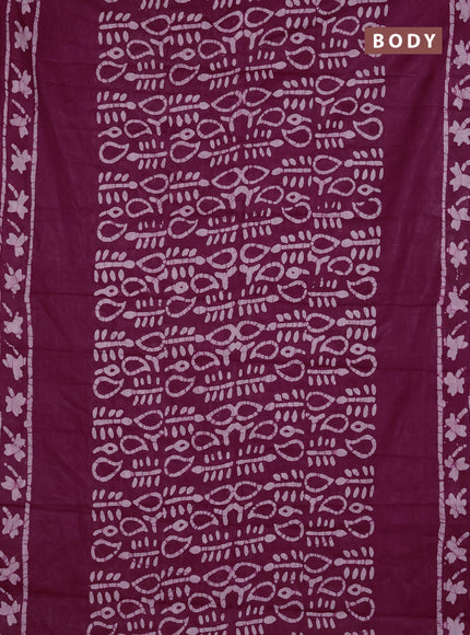 Batik cotton saree purple with allover prints and batik printed border