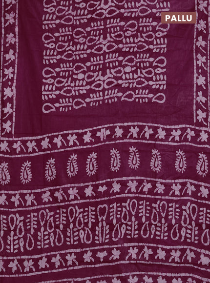 Batik cotton saree purple with allover prints and batik printed border