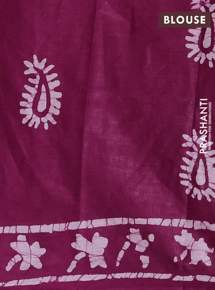 Batik cotton saree purple with allover prints and batik printed border