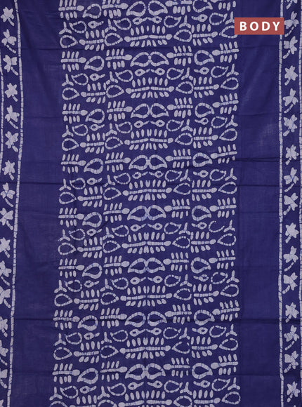 Batik cotton saree blue with allover prints and batik printed border