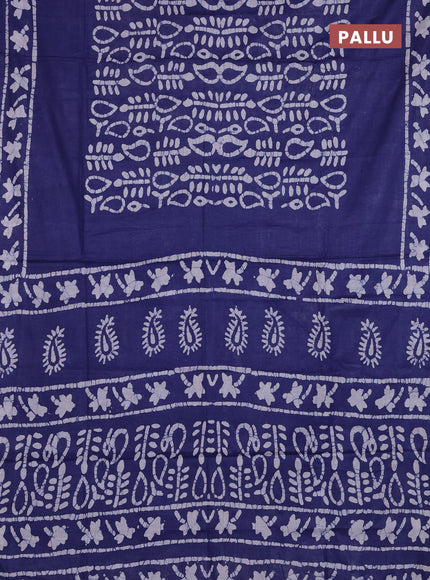 Batik cotton saree blue with allover prints and batik printed border